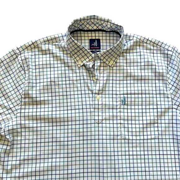 Johnnie-O Polo Shirt Mens Large White Blue Purple Plaid Prep-Formance Stretch - Picture 4 of 14